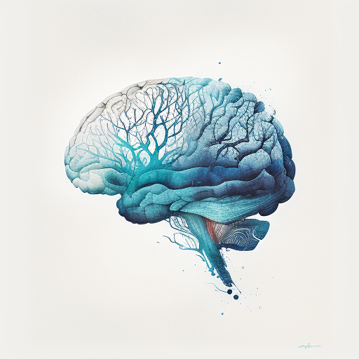 Side view human brain watercolor blue