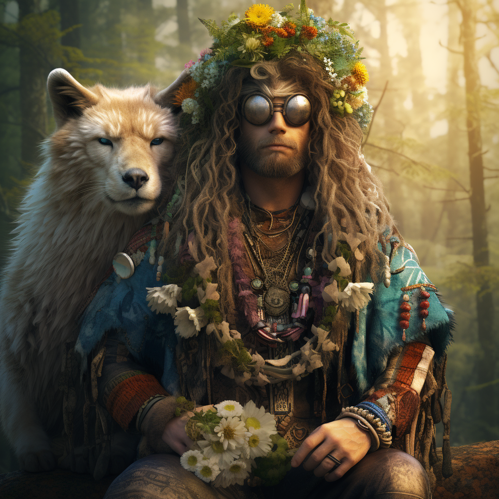 A Nature-Loving Human Druid and Animals