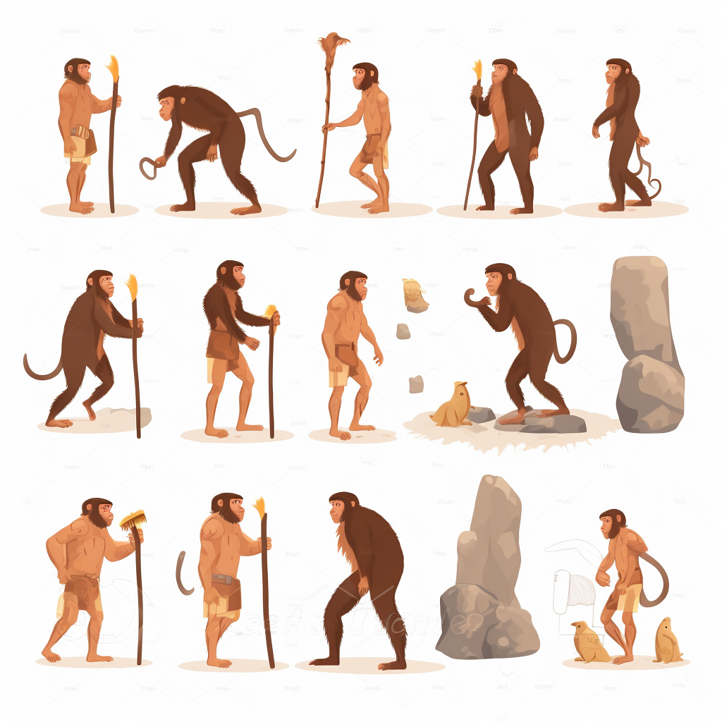 Cartoon illustration of human evolution concept