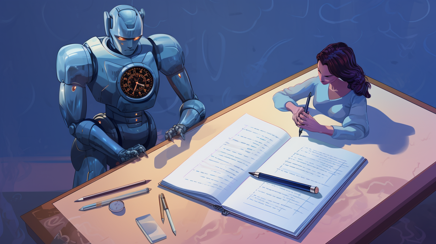 Human and robot with pens at a table