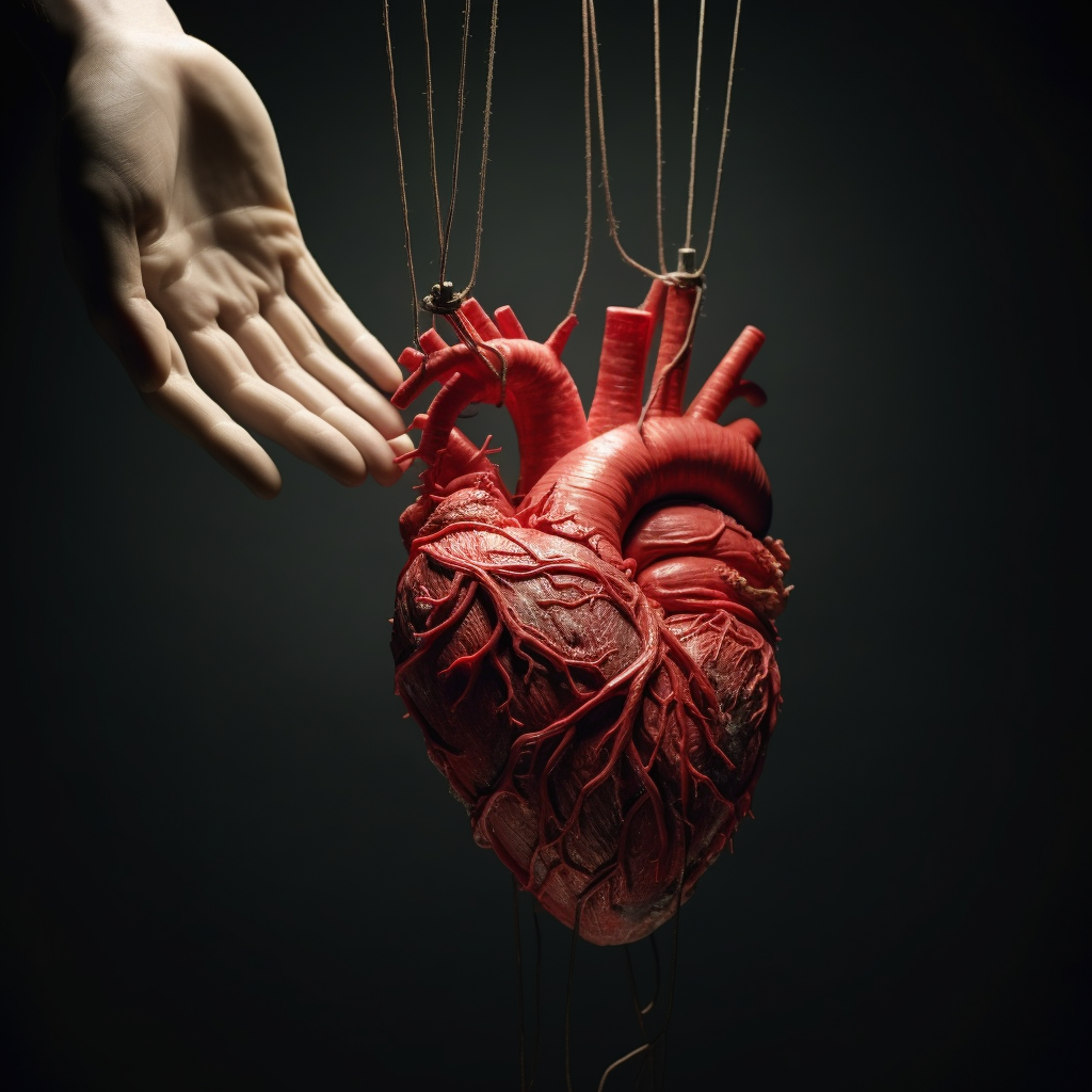 Human heart controlled by puppet string