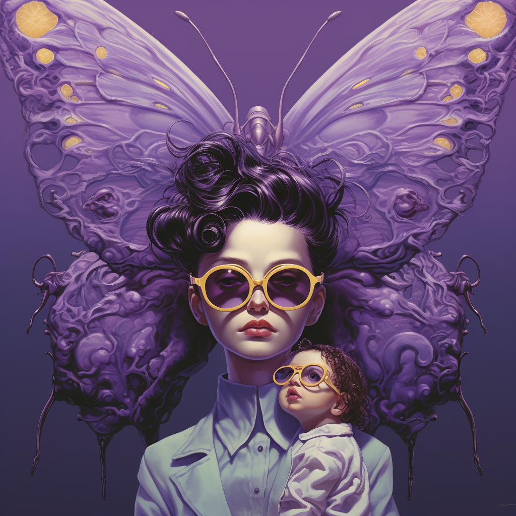 Offspring of human and purple butterfly