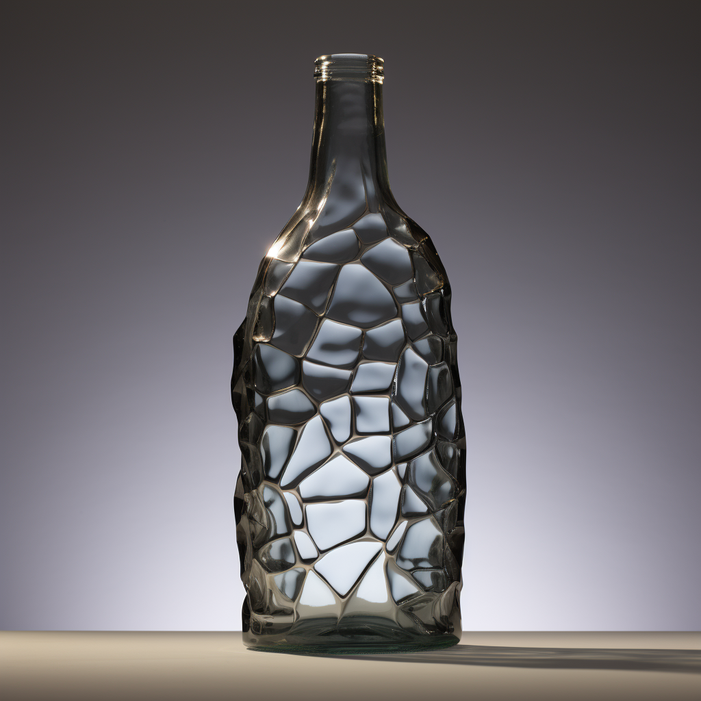 Human-shaped glass bottle with crack