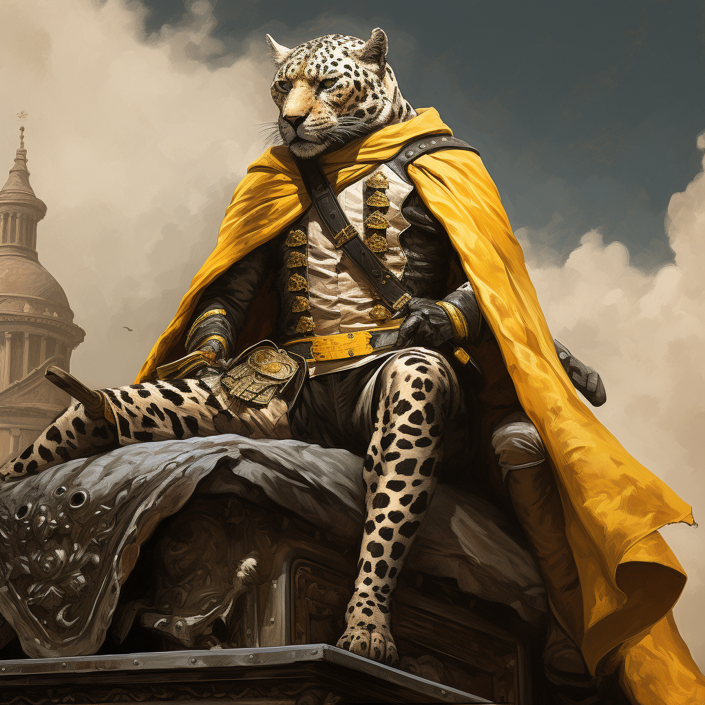 A brave human templar knight riding a yellow jaguar