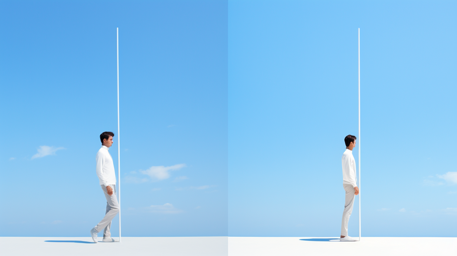 Male models in minimalist weathervane pose