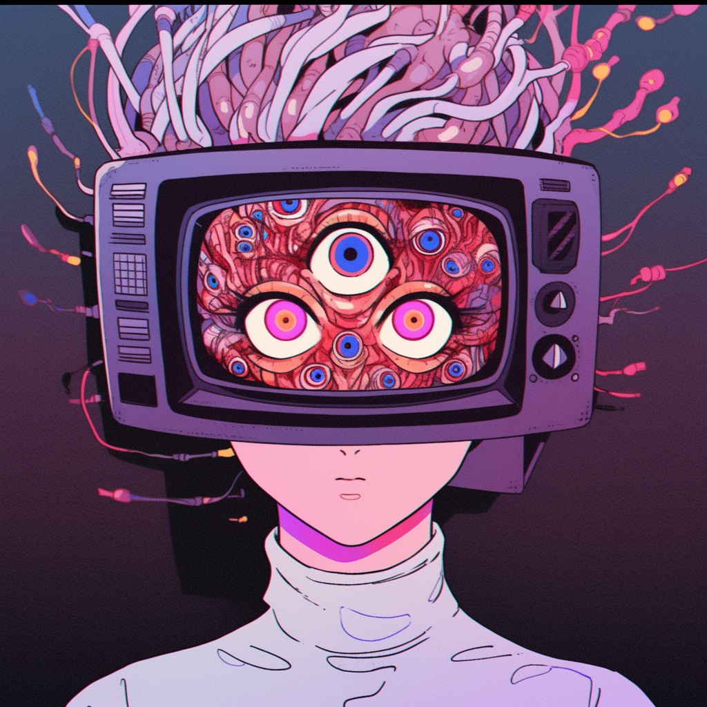 Realistic Humanoid Android Illustration in Anime VHS Style