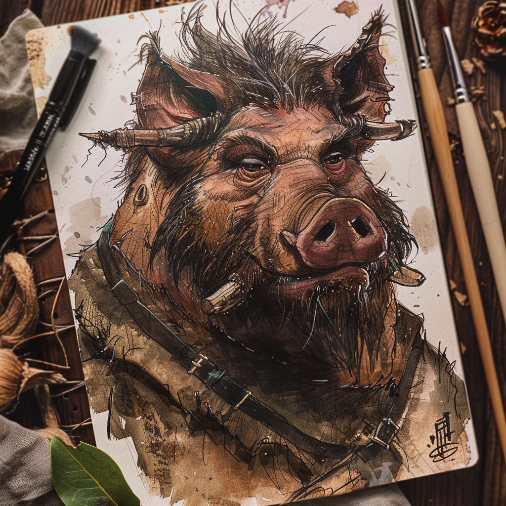 Dark Brown Fur Boar Fantasy Creature