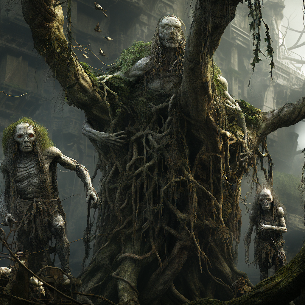 Humanoid Bonzai Tree Dwellers in Nature