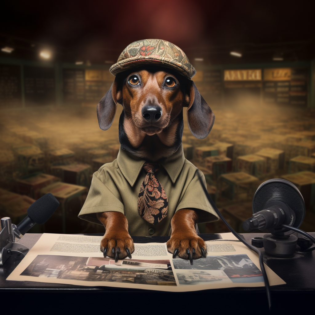 Dachshund reading news as anchor