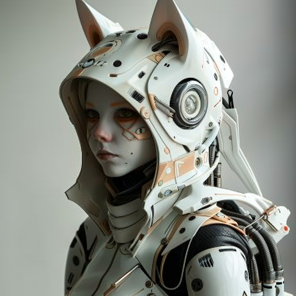 Human with feline features in futuristic clothing