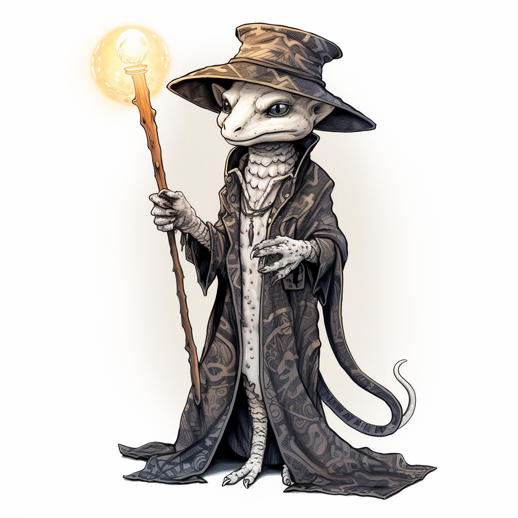 humanoid leopard gecko wizard staff