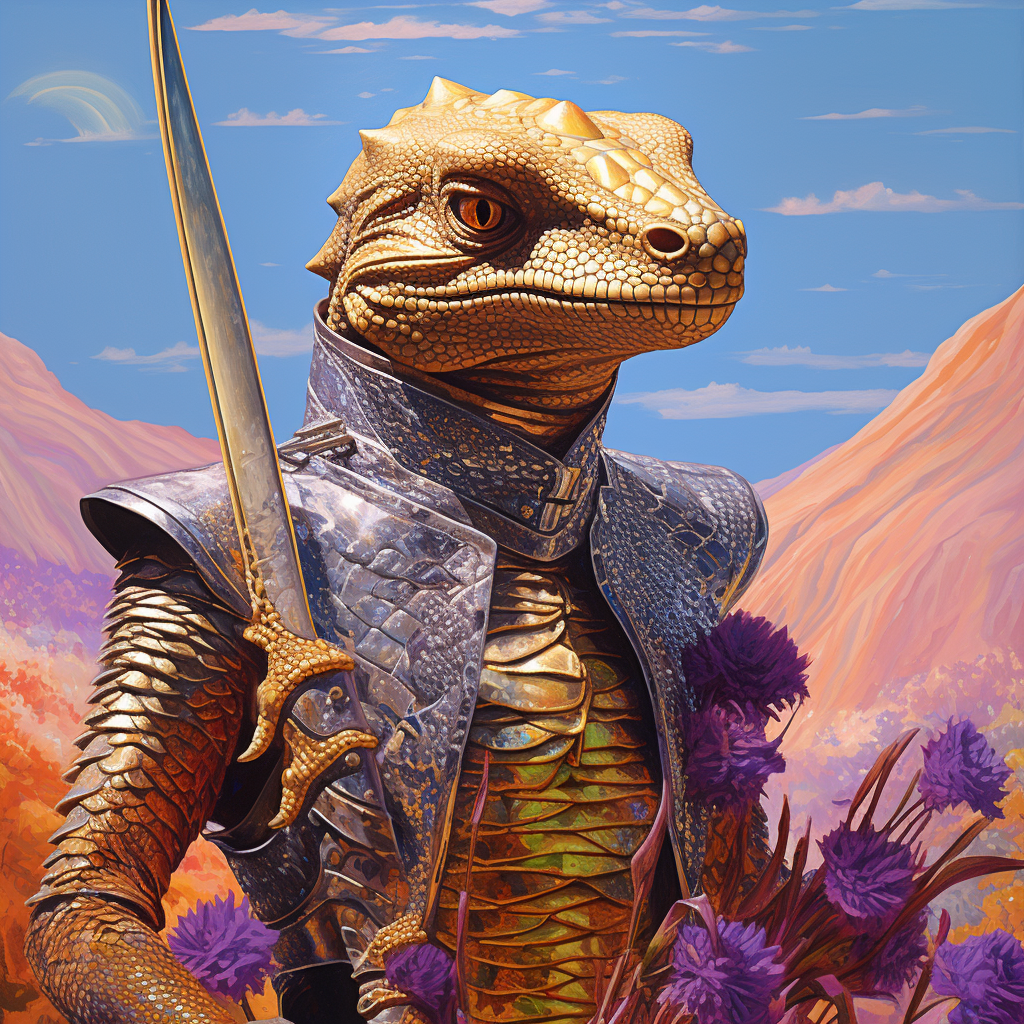 Golden Armored Lizard in Moebius Style