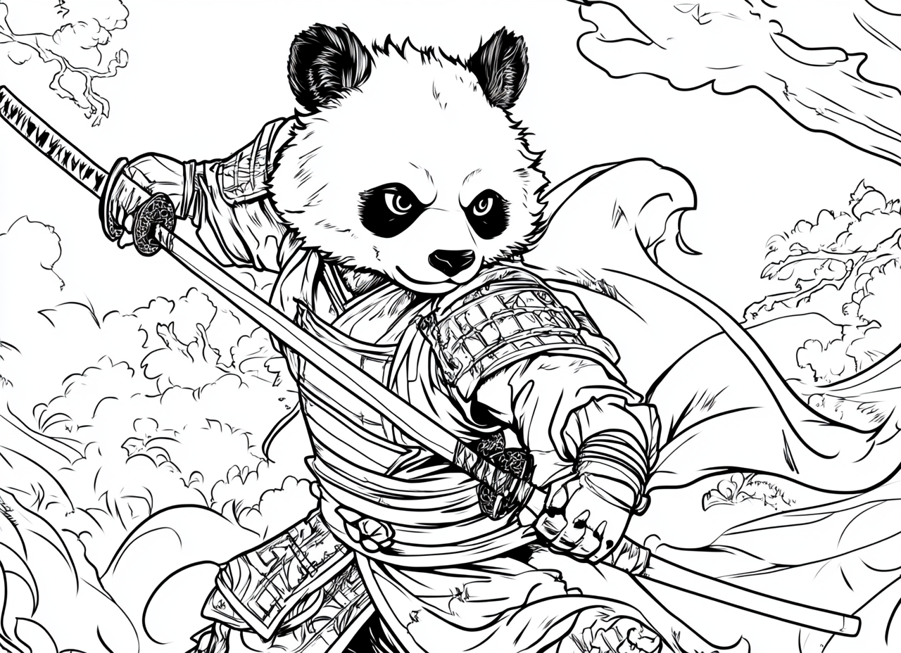 Panda Samurai Warrior Coloring Page