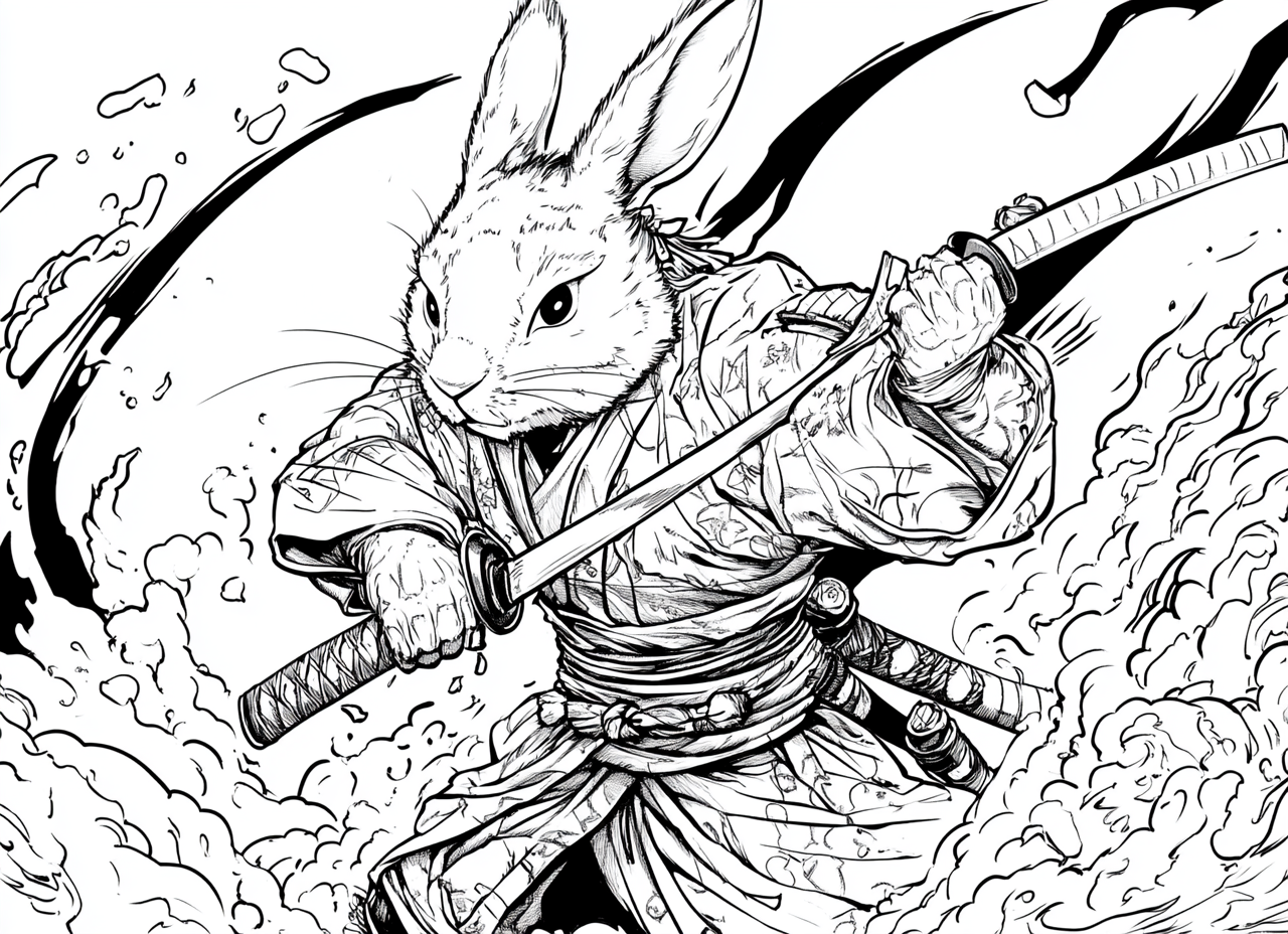 Rabbit Samurai Coloring Page