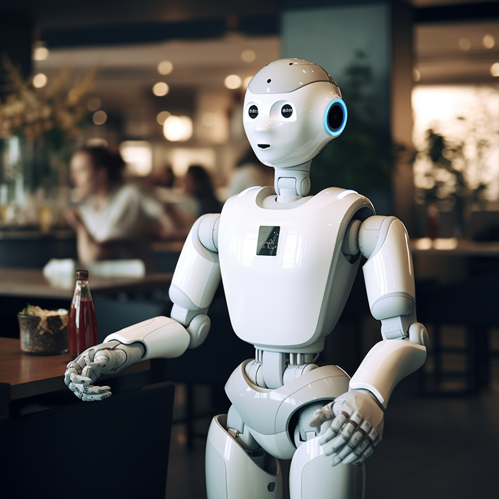 Humanoid robot assisting in hospitality services