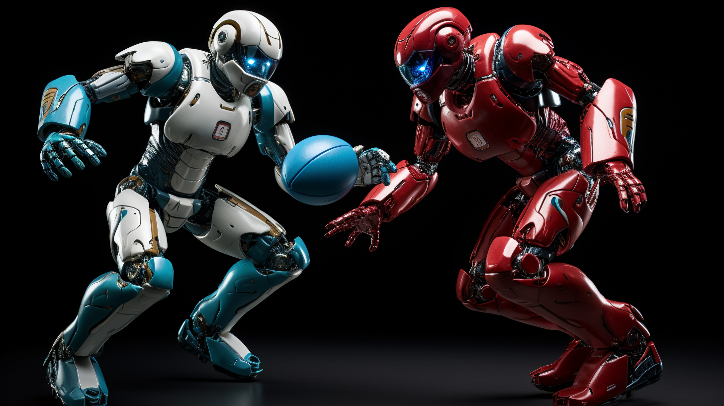 Humanoid robots playing futuristic football