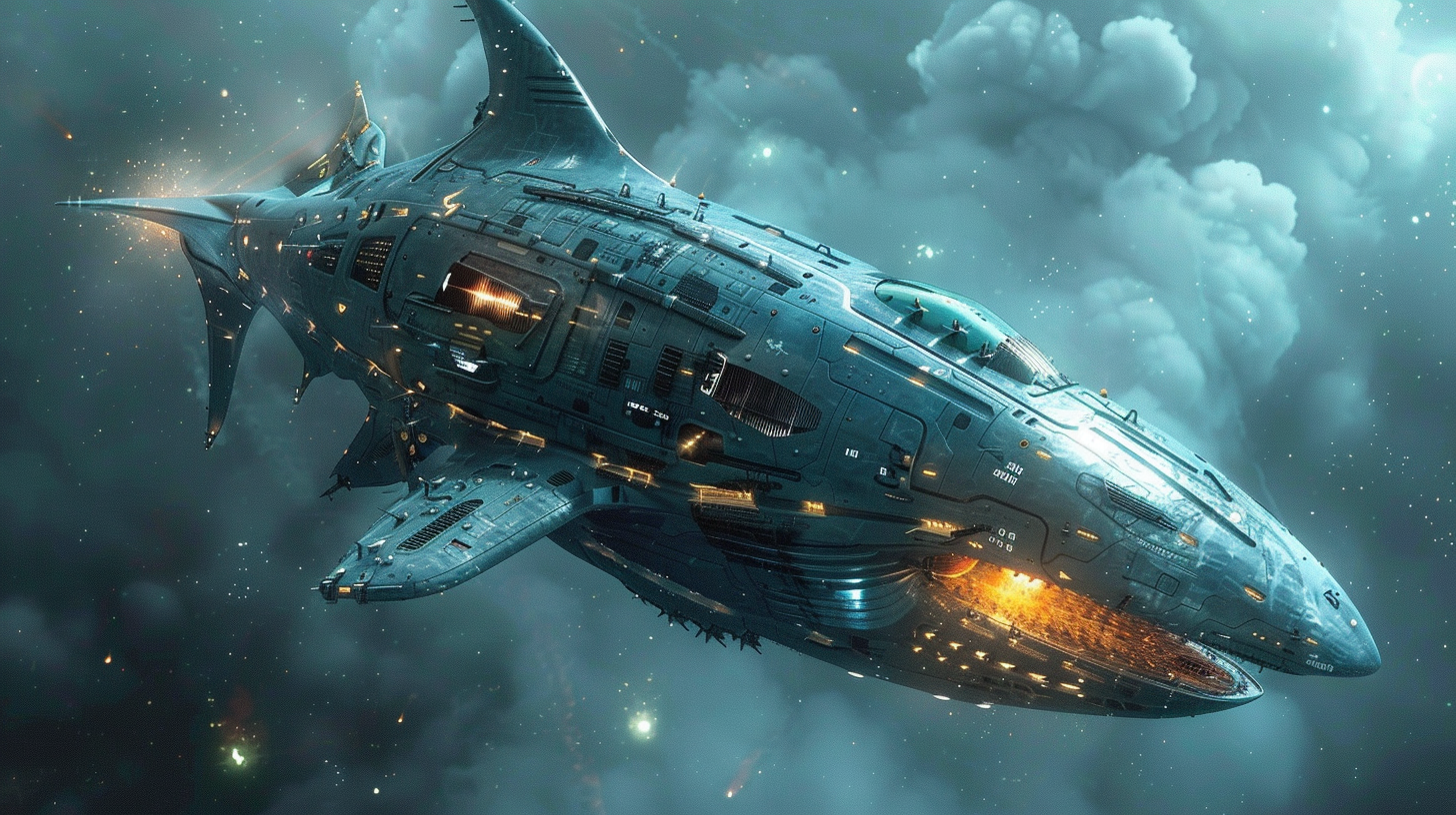 spaceship made by humanoid shark