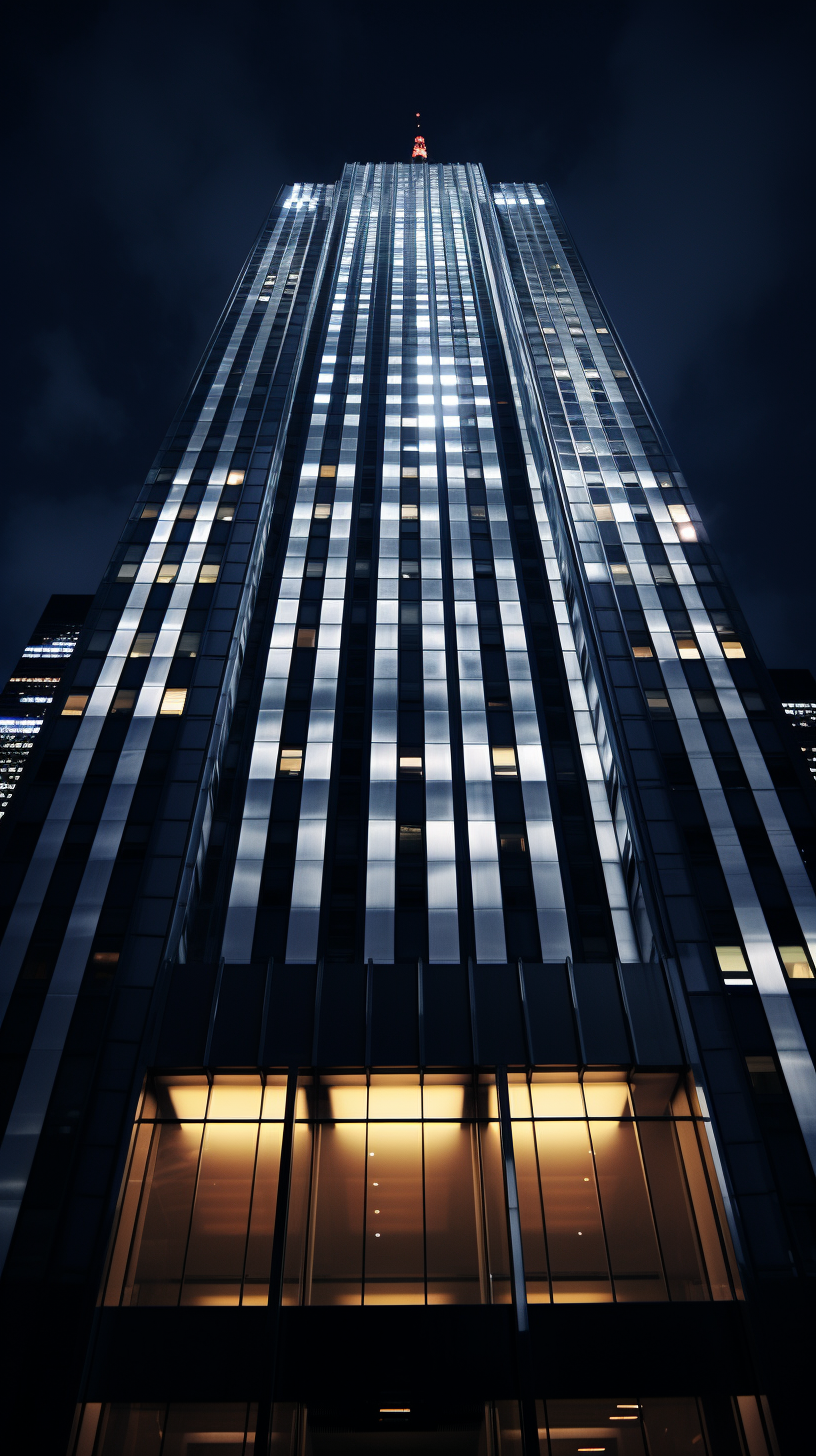 Night view of humility skyscraper with white lights