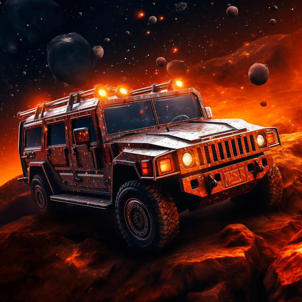 Hummer Truck on Sun with Space and Galaxies