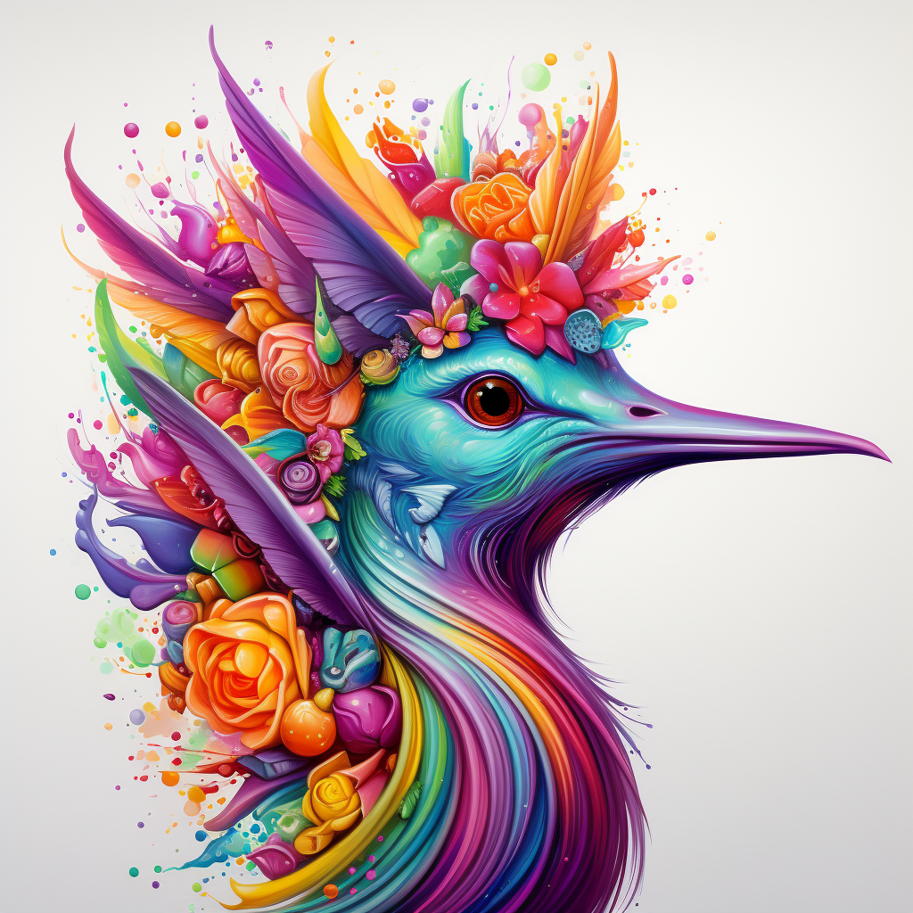 Colorful hummingbird with unicorn horn