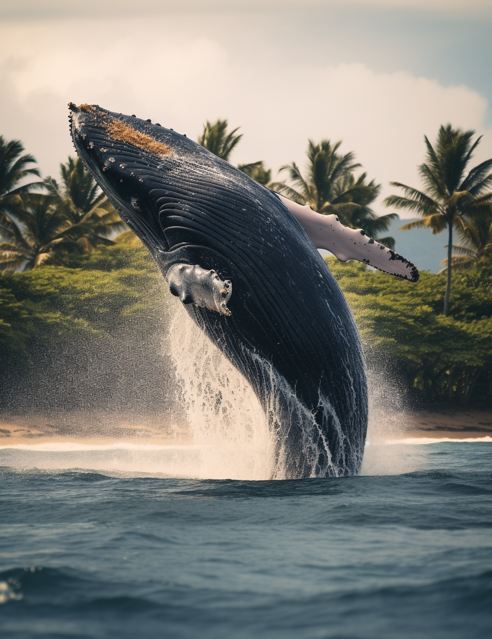 Humpback Whale Jumping in the Sea