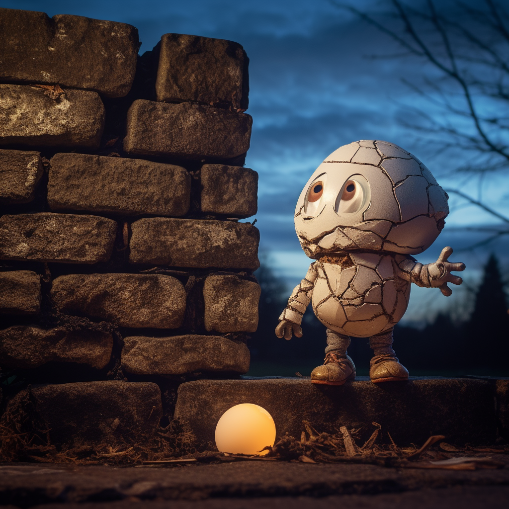 Claymation Humpty Dumpty on Stone Wall