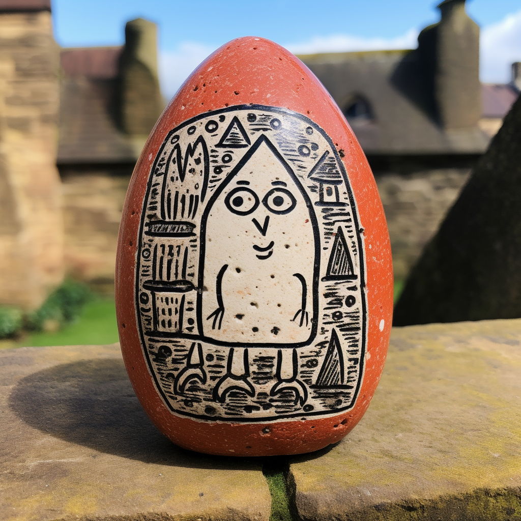 Humpty Dumpty egg on stonemason wall