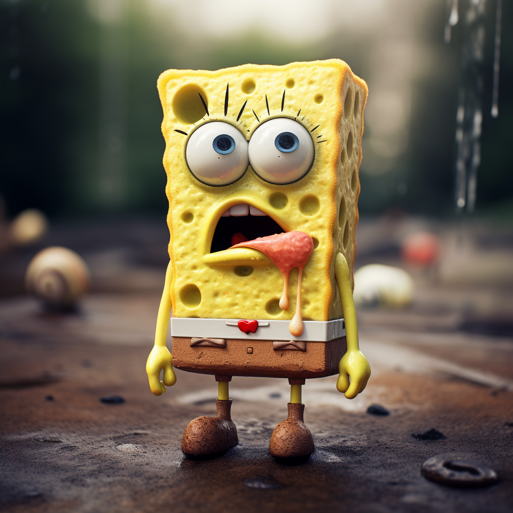 Spongebob looking sad and hungry