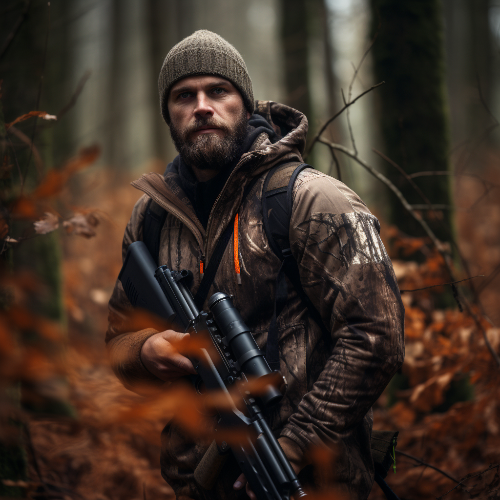 Hunter with Gun in Woods