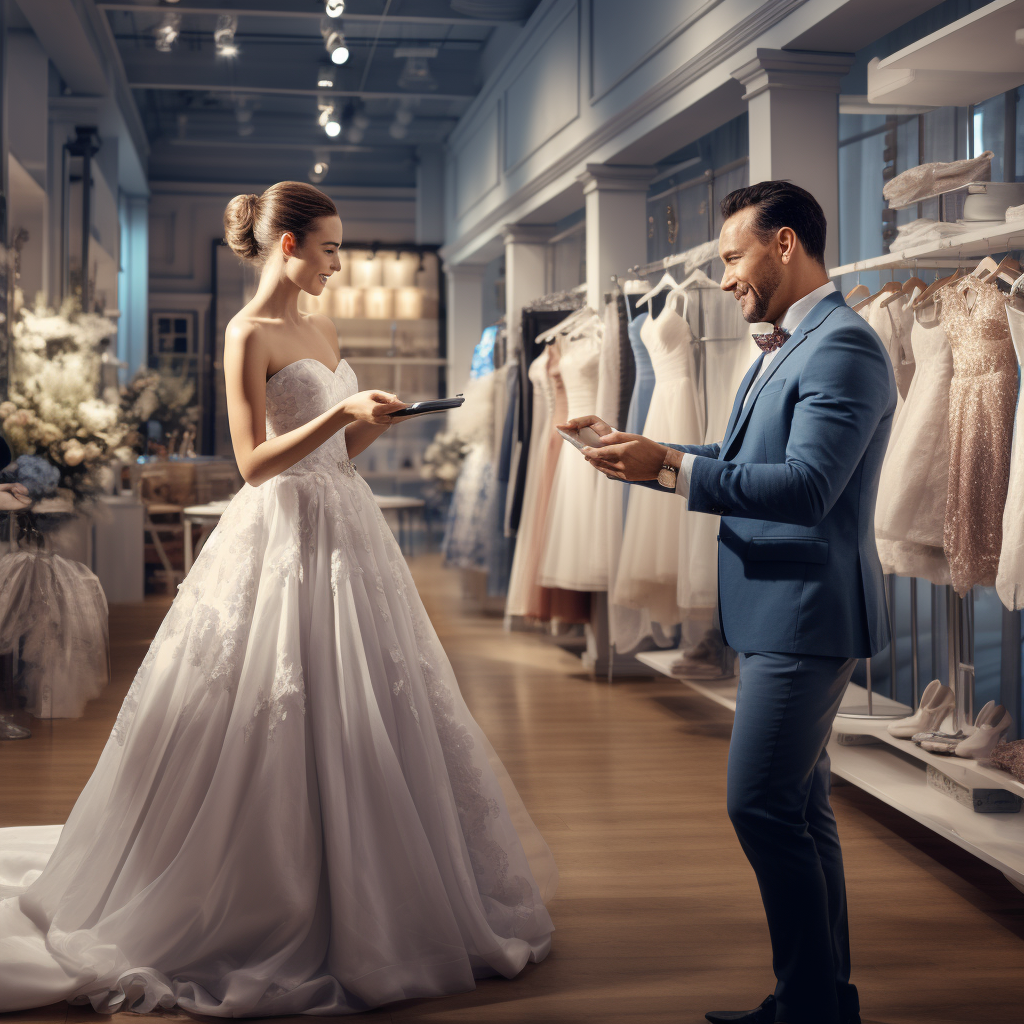 Husband selecting gown for wife