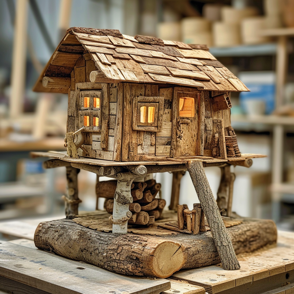 Wooden hut in forest