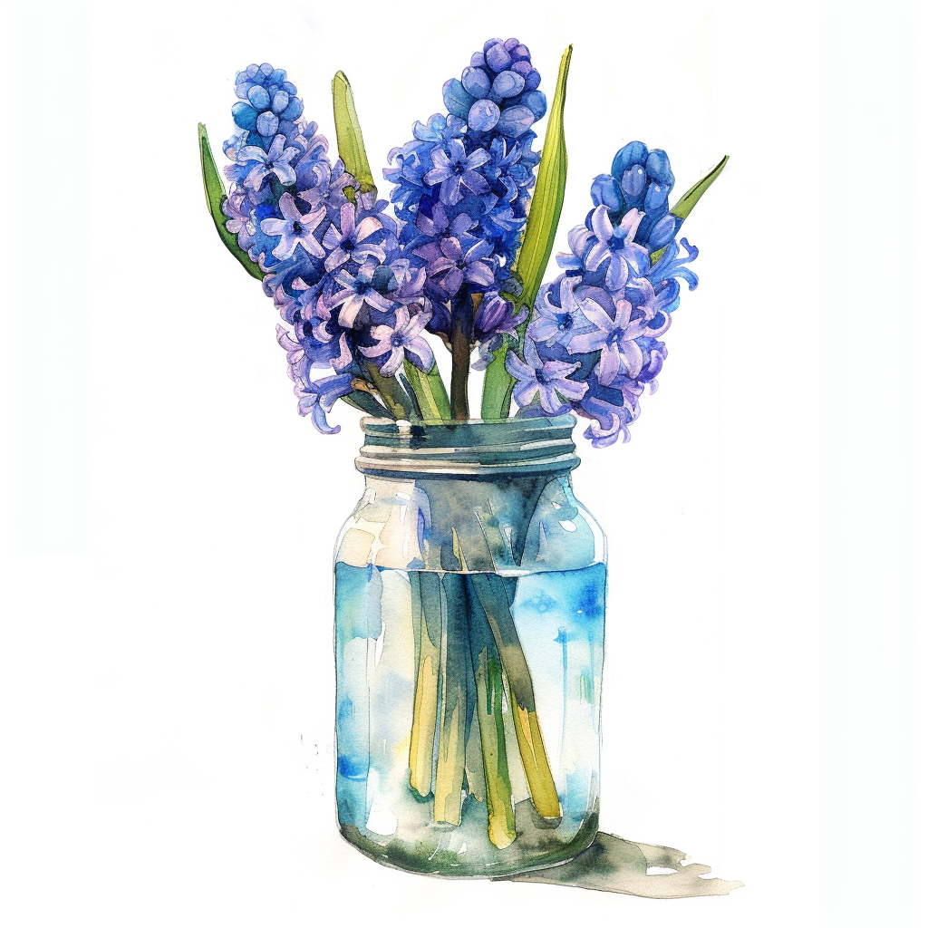 Hyacinth Watercolor Illustration in Jar