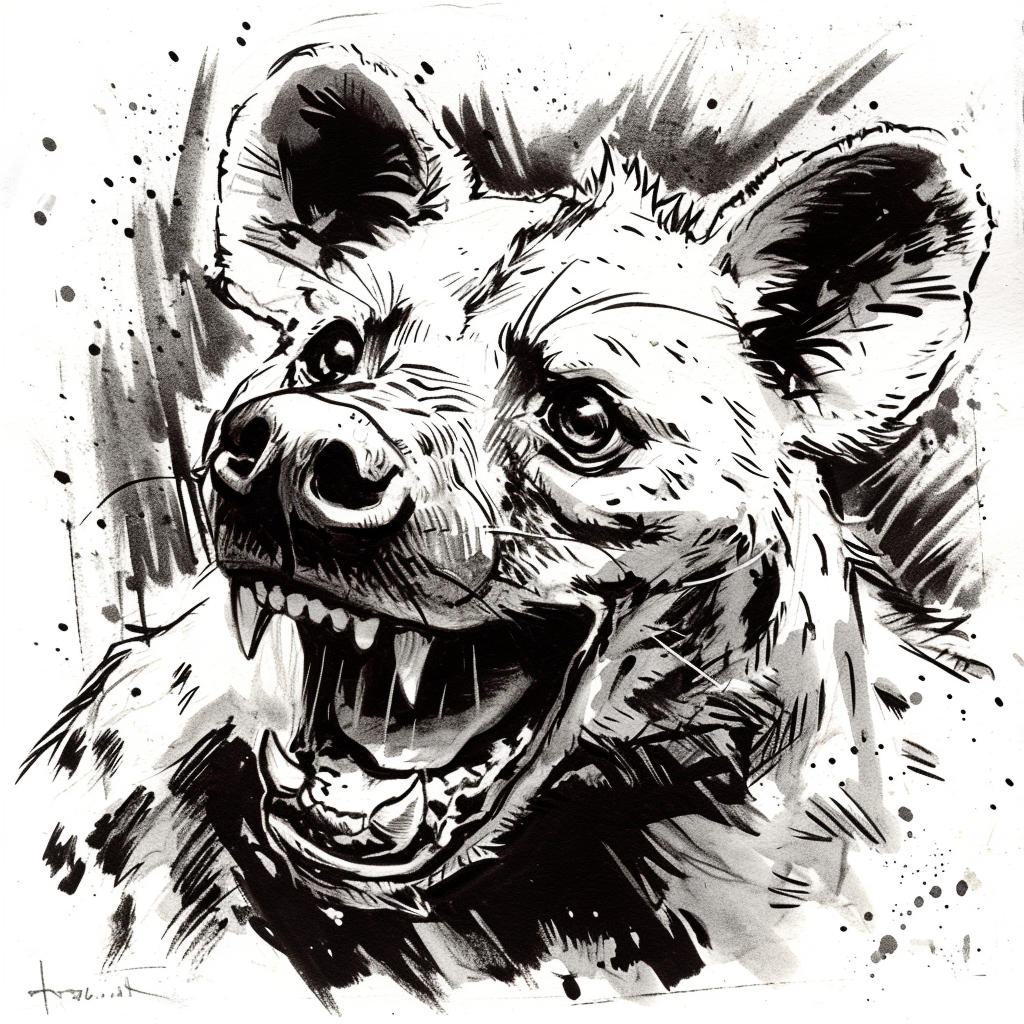 Hyena headshot expressive ink style silly