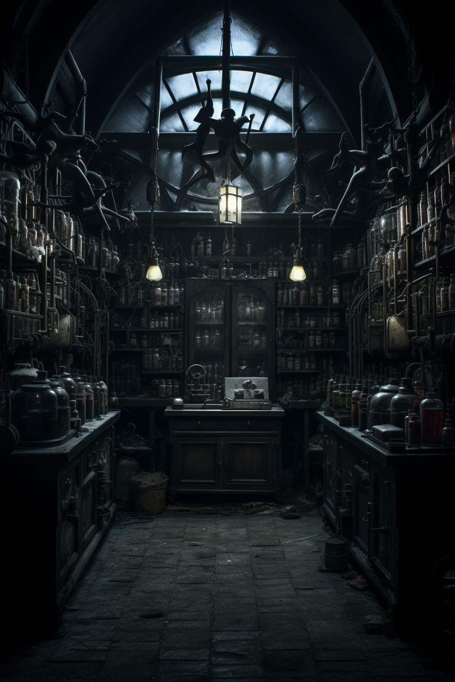 Dark and mystical alchemy lab