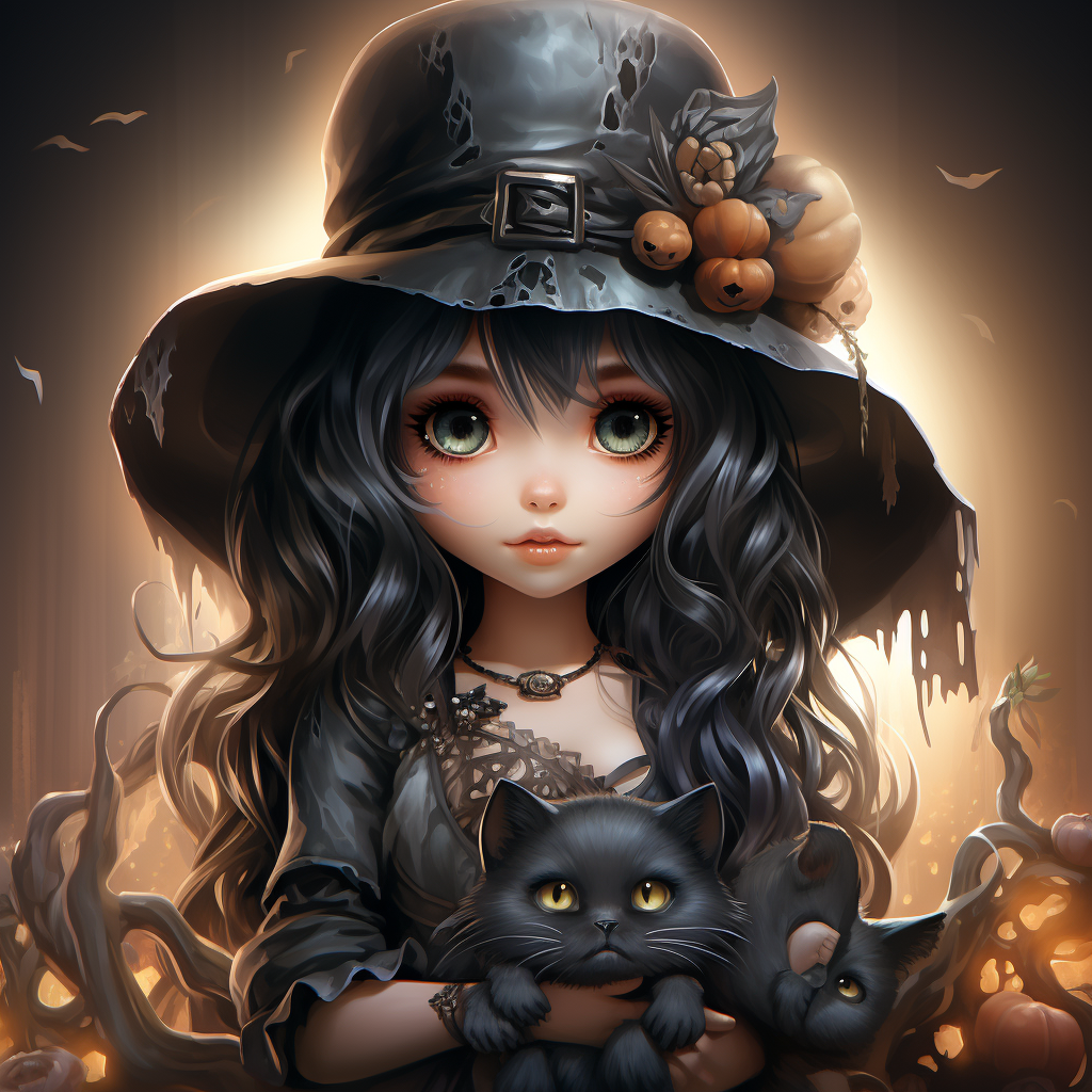 Hyper Realistic Undead Little Witch with Kitty