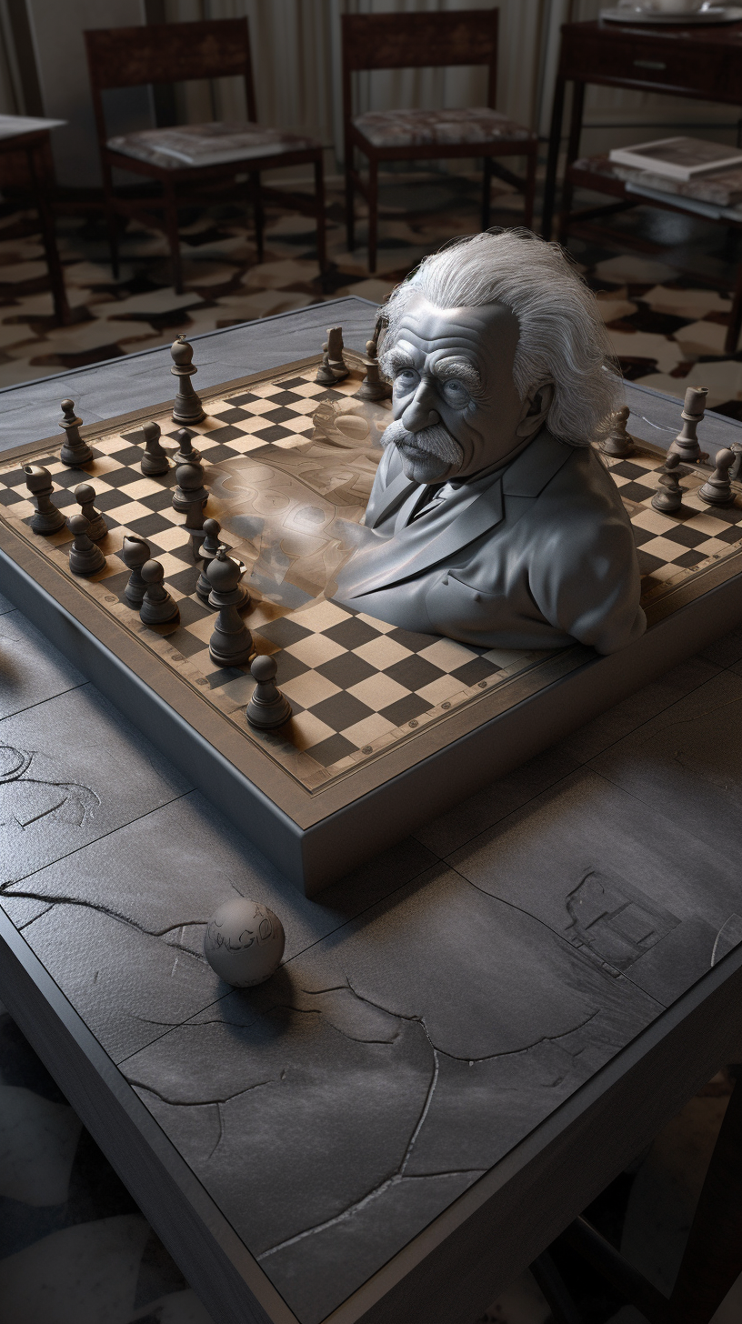 Hyper-realistic Einstein playing four-dimensional chess