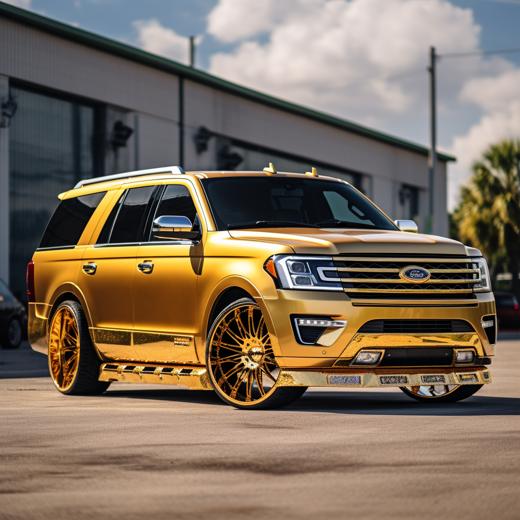 Hyperrealistic gold Ford Expedition on 26  rims