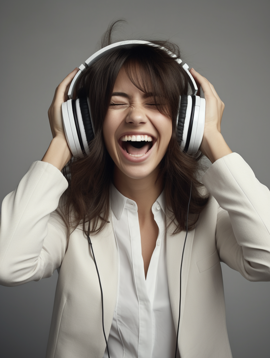 Happy woman with headphones smiling