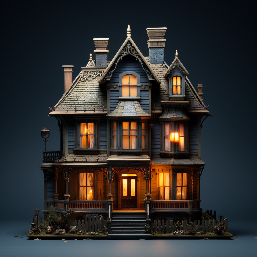 Detailed Victorian dollhouse with lights