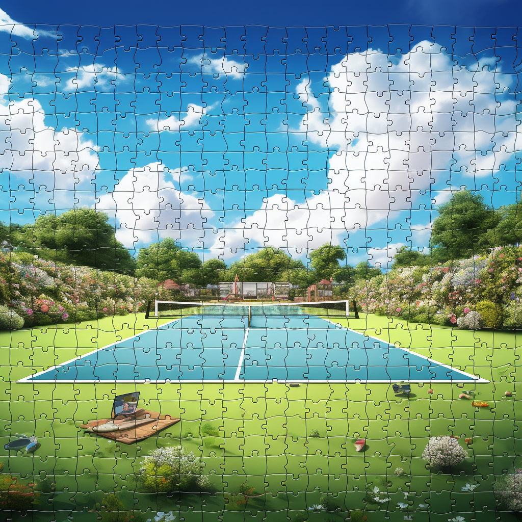 Puzzle with 4 Pieces on Tennis Court Background