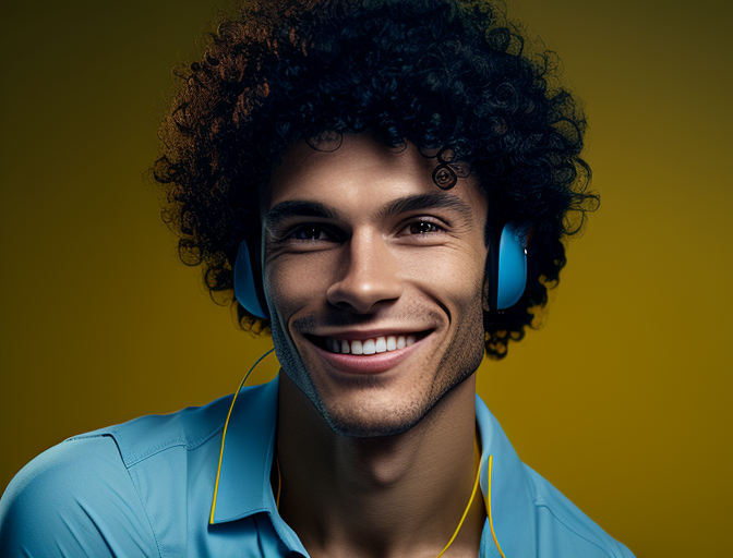 Smiling man wearing black headphones