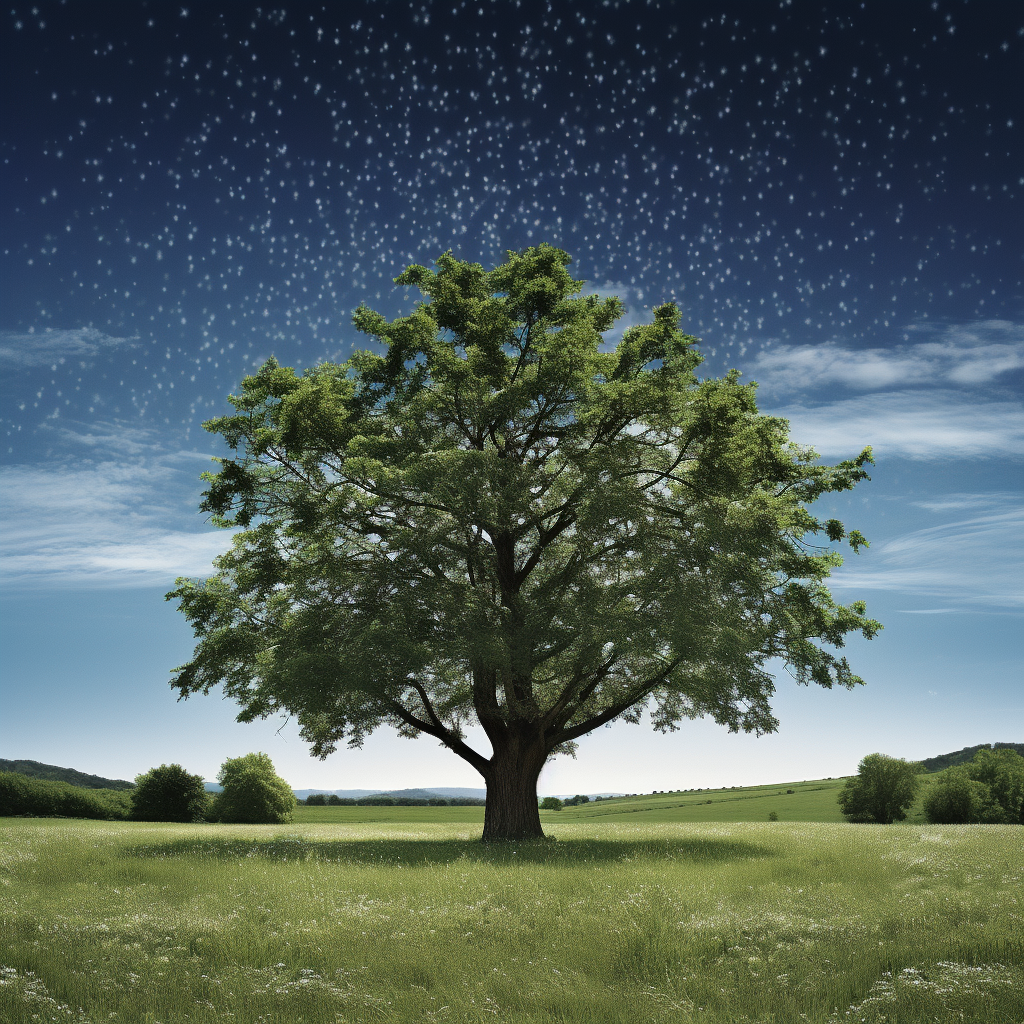 Photograph of Hyper-Realistic Tree with Star-Shaped Leaves