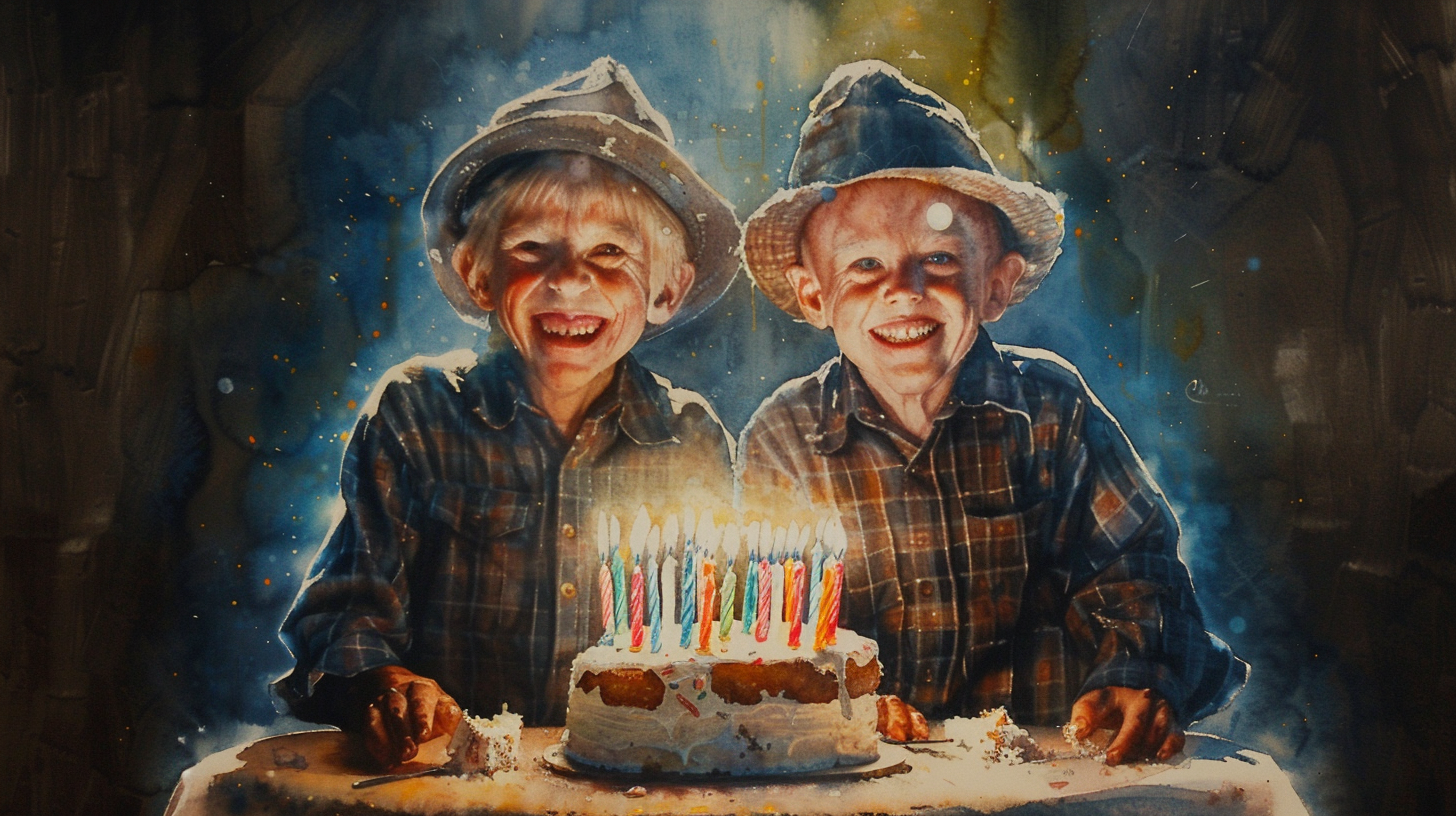 Twin brothers birthday cake celebration