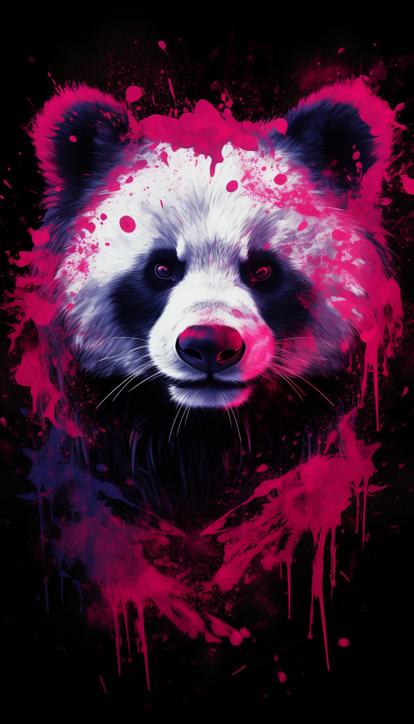 Hyperealistic panda portrait with dark and stained background