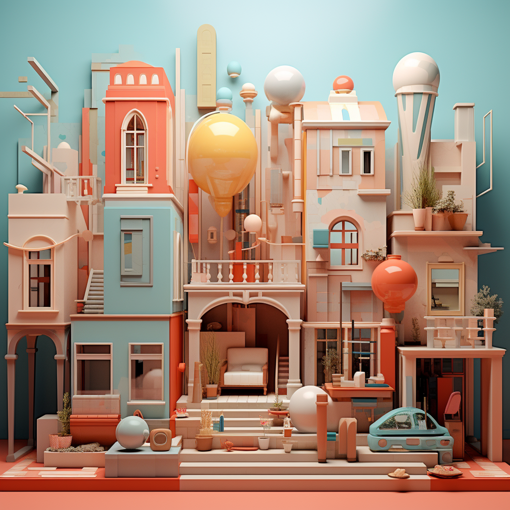 Hyperreal Abstract Art in Wes Anderson Style