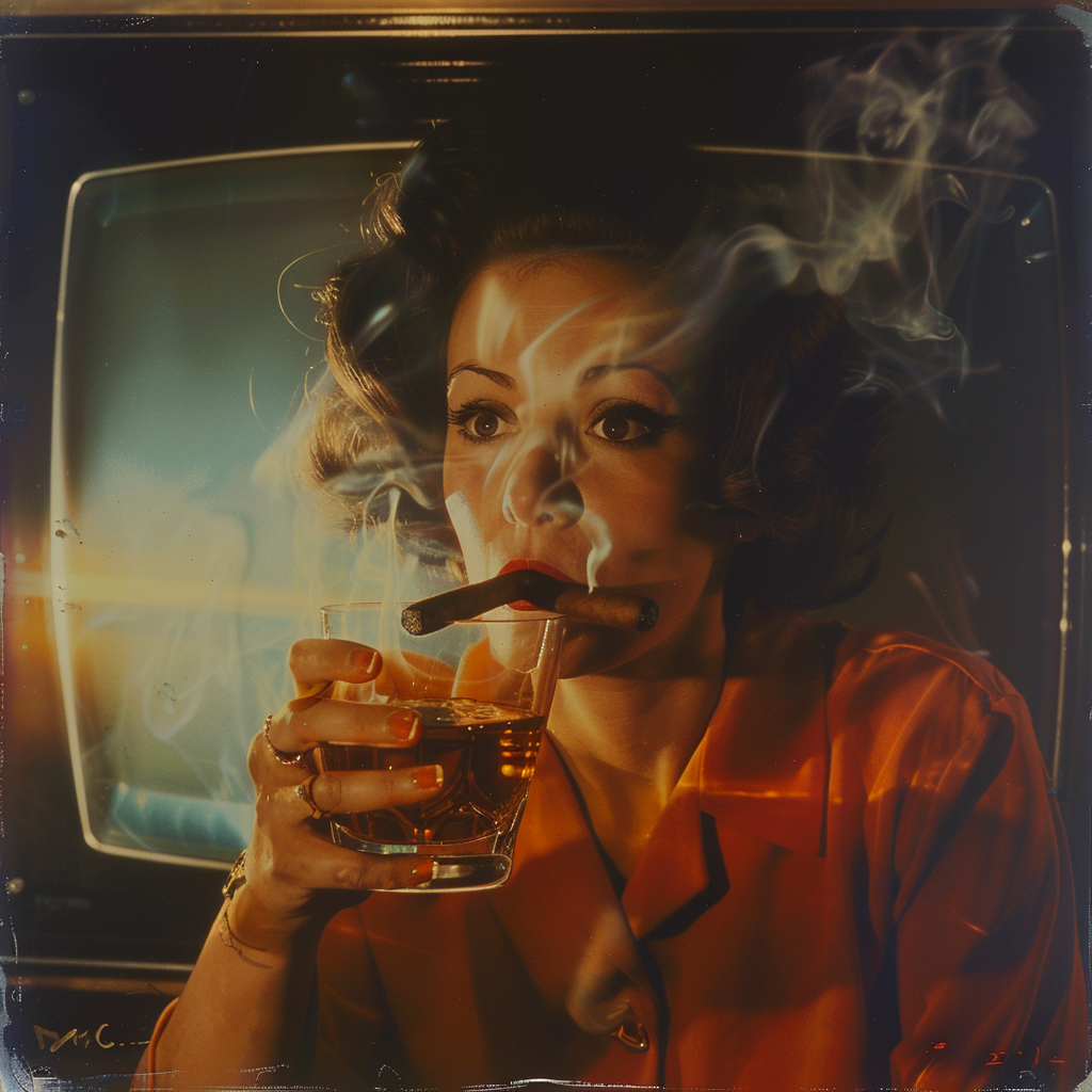 Lady drinking scotch 1980s TV