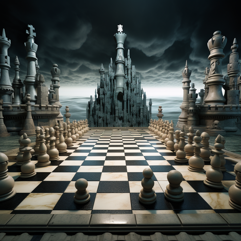 Hyperrealistic Chessboard King at Center Game