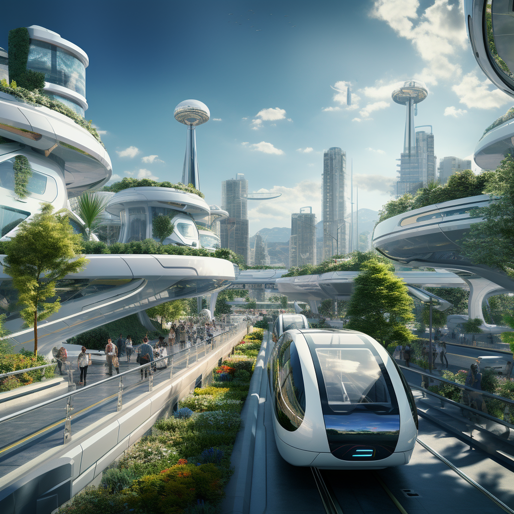 Futuristic urban shuttle in nature