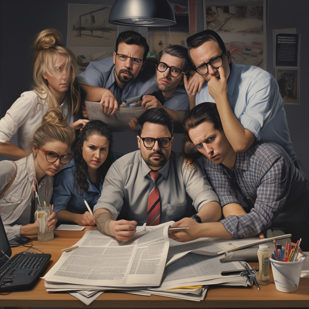 Hyperrealistic coworkers working together with teamwork