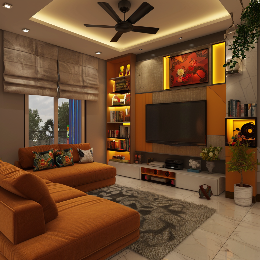 Couple in hyper realistic living room